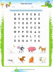 Animals word search